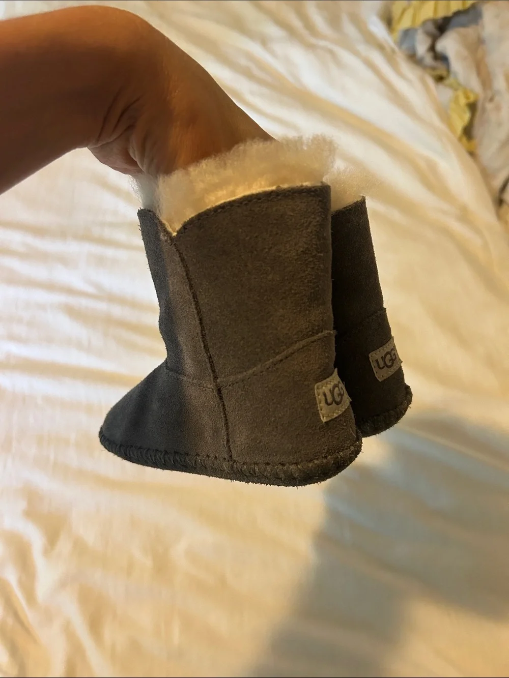 UGG Gray Sheepskin-Lined Baby Booties